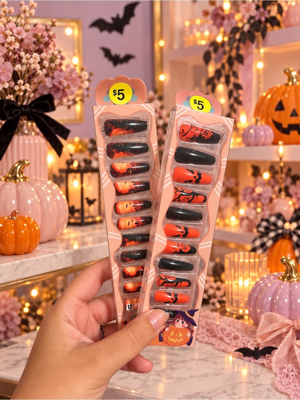 Halloween Press-On Nails in Black & Orange - Party Supplies